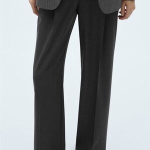 Mango Charcoal Pinstripe Wide-Leg Pants
